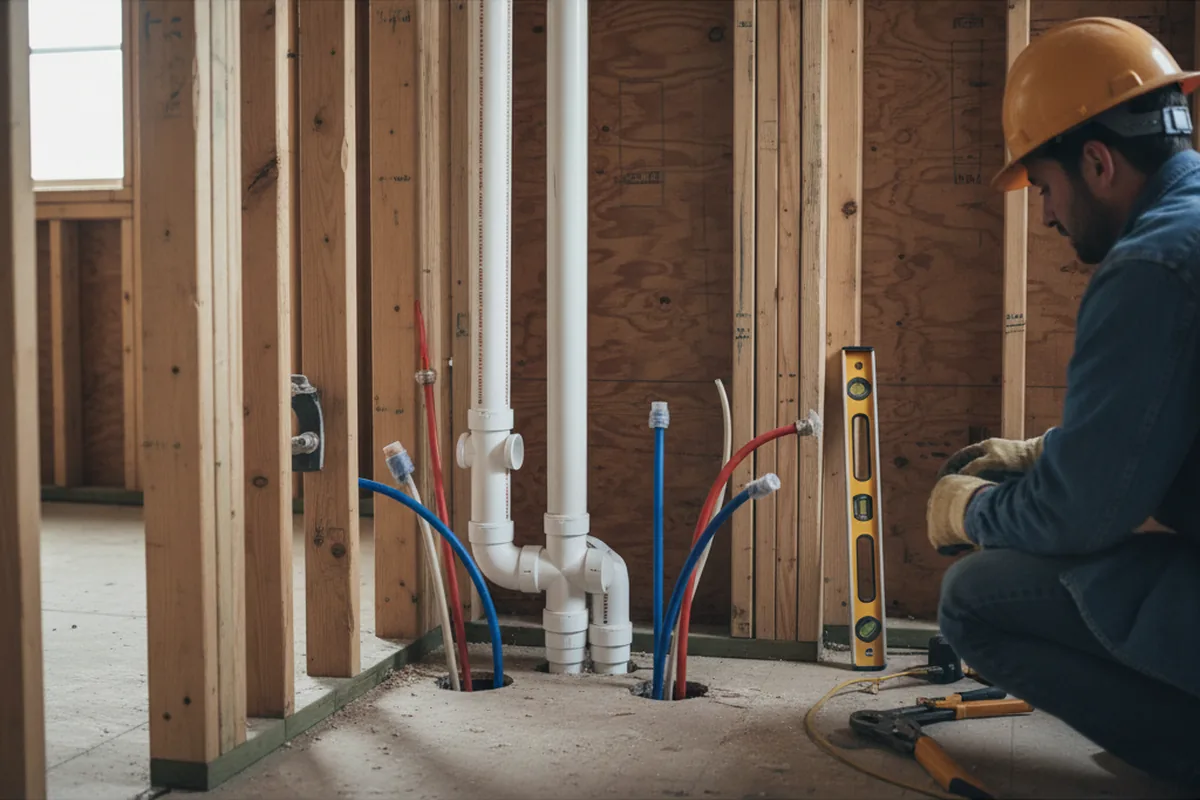 Drain and supply rough-in during Sump Pump Repair in Seguin